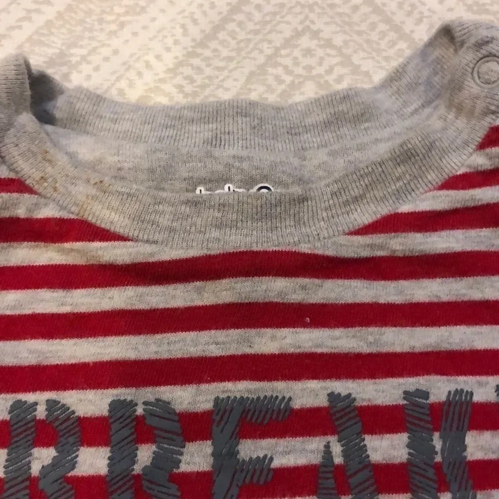 Baby Gap Grey & Red Striped Heartbreaker Onesie
